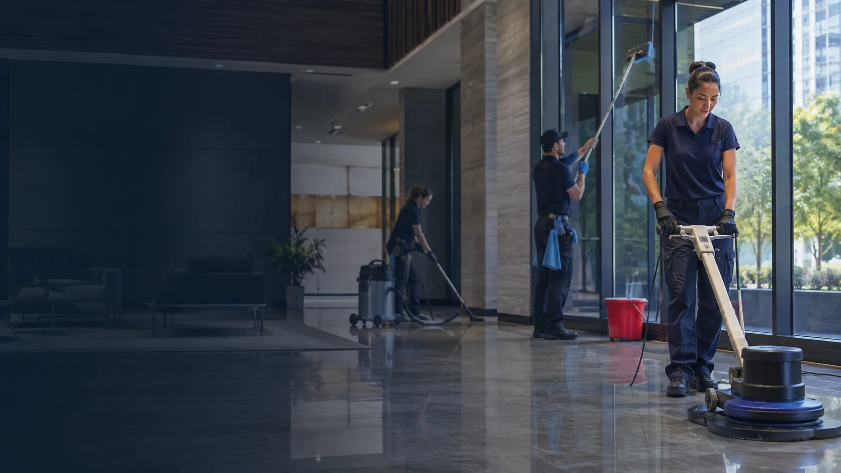 Mission Clean team maintaining a modern commercial space